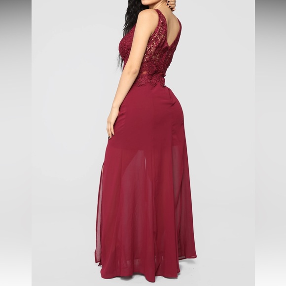FashionNova lace chiffon burgundy wine maxi dress NWOT never worn size M - Picture 4 of 9
